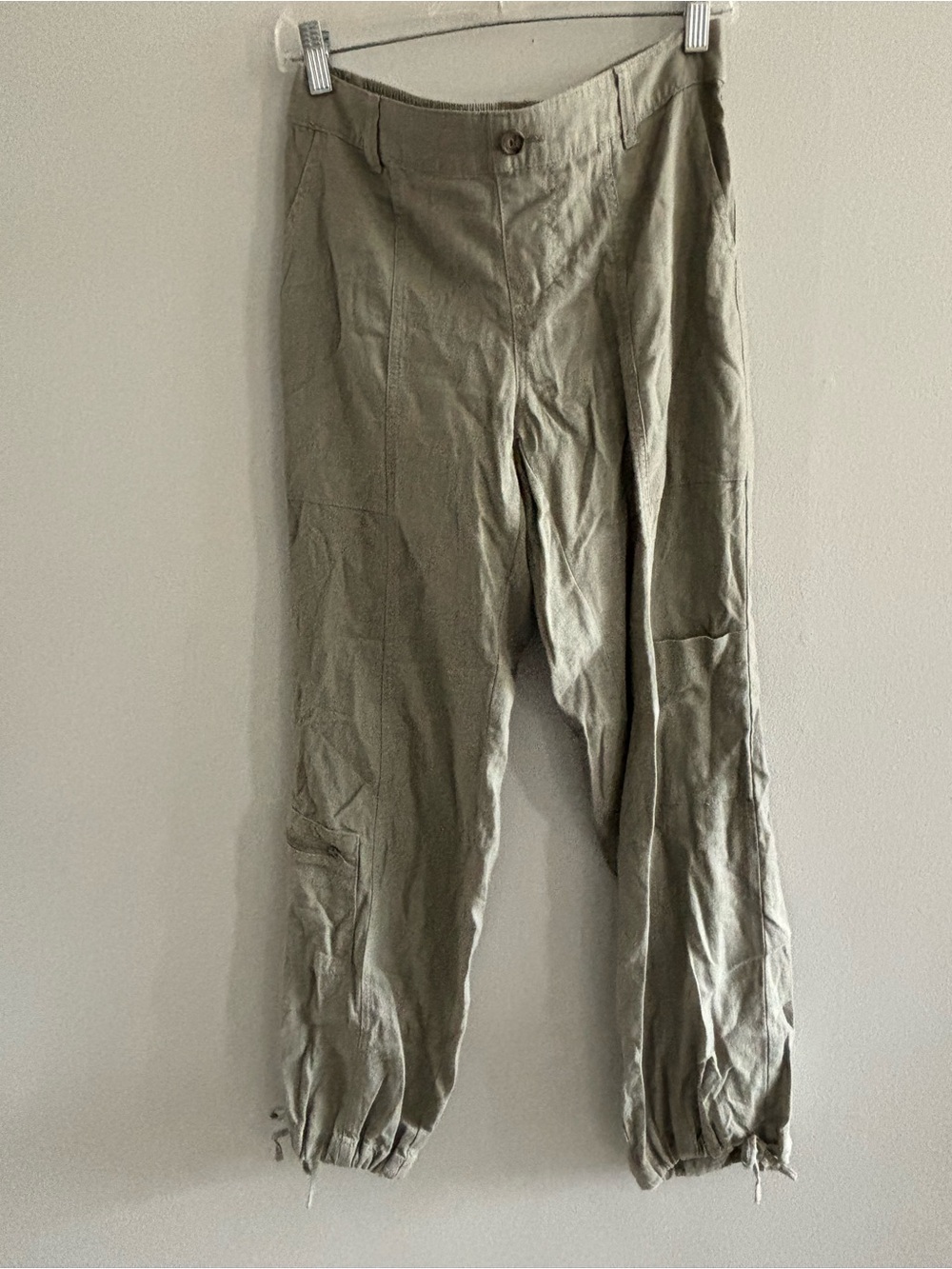 Sincerely Jules Casual Drawstring Cargo Pants Olive Sage Green Linen Blend Sz. S
